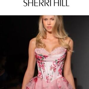 $795 Sherri Hill Floral Strapless Satin Corset Ball Gown US 00 NWT 57249